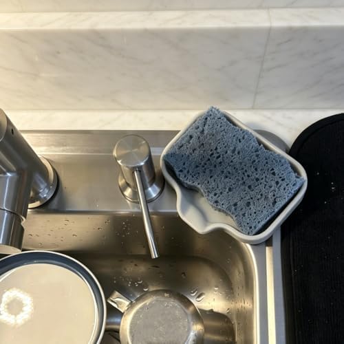 Grey self-draining silicone soap dish and sponge holder